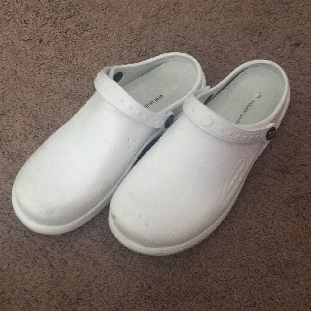 White nursing clogs